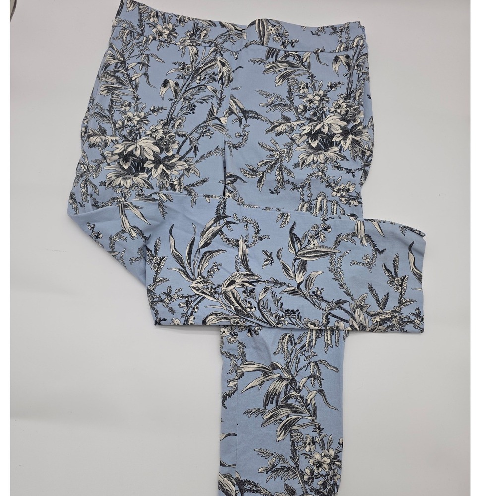 Chatham Ankle Pant Women 12 Blue Floral Toile Side Zip Stretch Classic Cigar leg